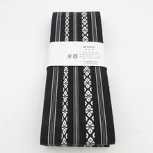 Load image into Gallery viewer, Corner 100 % cotton cotton cotton band Japanese -made dedication pattern black x white gentleman male men&#39;s classic yukata band men&#39;s kimono length 400cm