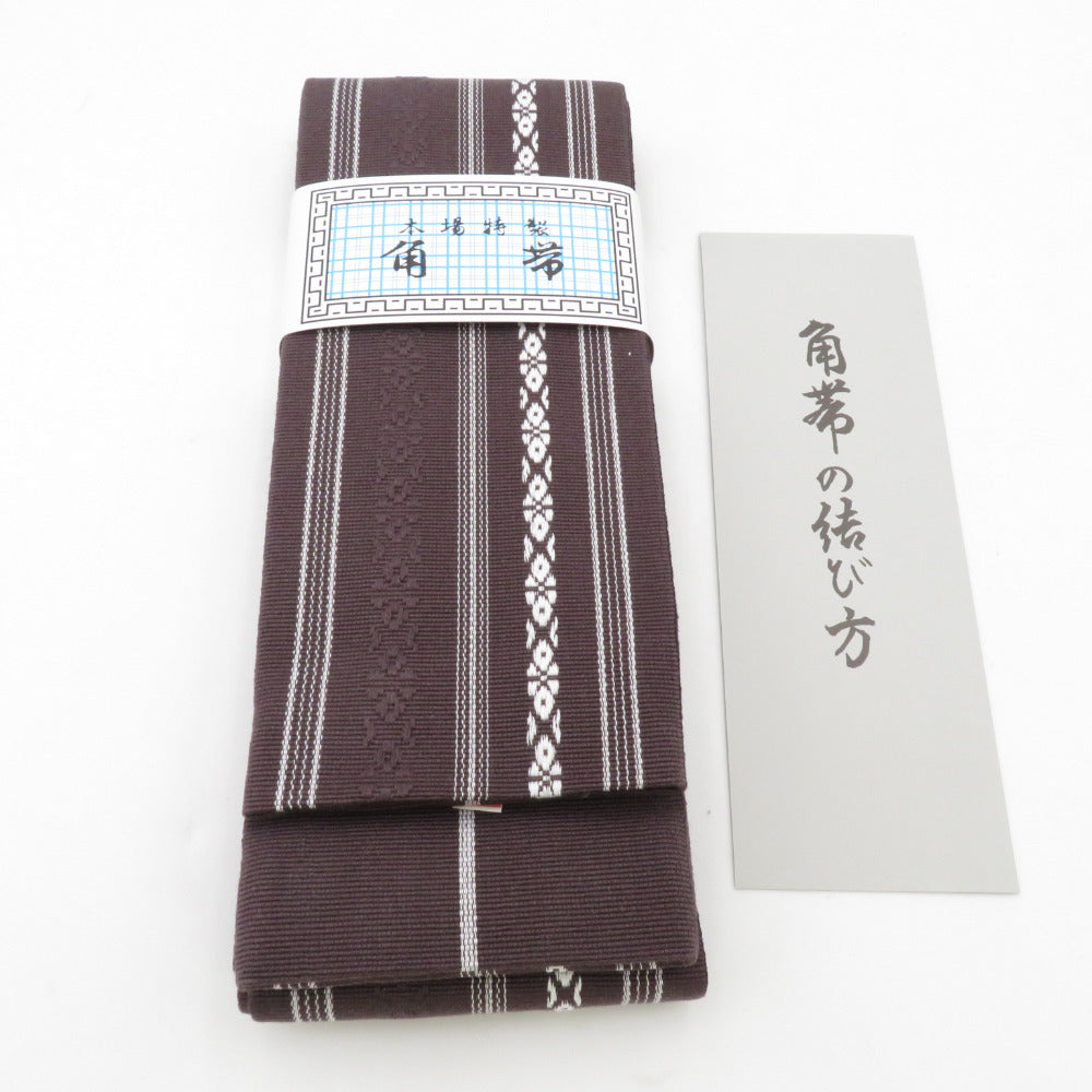 Corner 100 % cotton cotton cotton belt in Japan Made in Japan Donation Pattern Tea × White Men's Men's Classic Yukata Obi Men's Obi Kimono Wagin 400cm