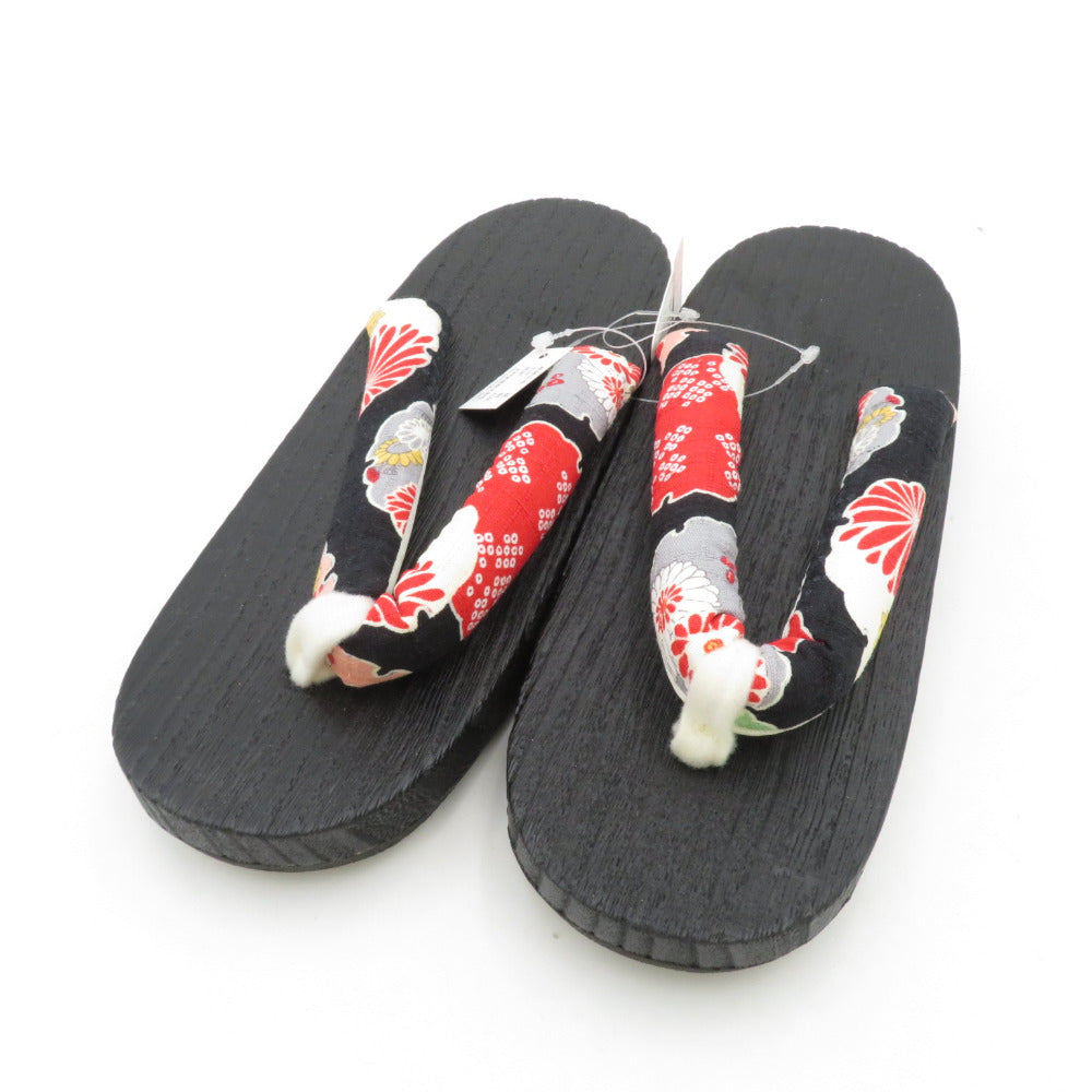 Clogs Yukata Kiri Clags 24.0cm Ladies Snow Rube Chrysanthemum Nin Black Stand Casual Women Footwear Summer