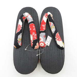 Clogs Yukata Kiri Clags 24.0cm Ladies Snow Rube Chrysanthemum Nin Black Stand Casual Women Footwear Summer