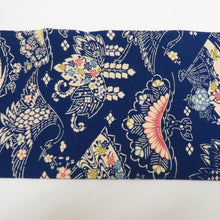 Load image into Gallery viewer, Nagoya Obi -type dyed flower fan and crane pure silk blue all pattern 9 -inch belt casual length 353cm