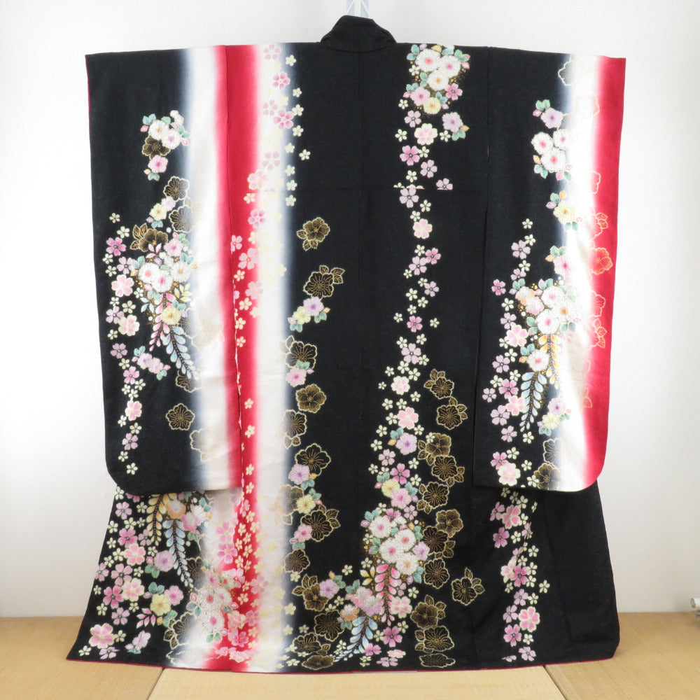 Kimono Silk Red x White x Black Gin -dori Tsuji Tsuji Popular Lined -collar Graduation Graduation Formal Tailoring Kimono Star Hall