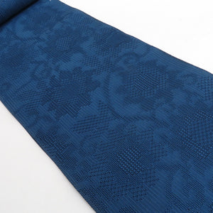 Nagoya obi -obi Polyester Summer Classes Blue Eight -dimensional Obi Hana Hanakusa Fabric Japanese Pattern Unonfigurated Product Length 440cm