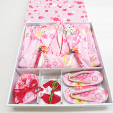 Load image into Gallery viewer, Kimono Girls Collection Set for Girls, Course, Caprician, Ujin, Sandals, Draw Strip, Hair Ornaments 6 points Pink Sakurakura Character Polyester 3 years old for girls 79cm