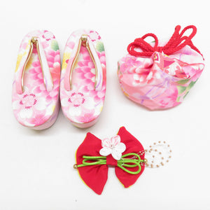 Kimono Girls Collection Set for Girls, Course, Caprician, Ujin, Sandals, Draw Strip, Hair Ornaments 6 points Pink Sakurakura Character Polyester 3 years old for girls 79cm