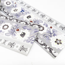 Load image into Gallery viewer, Half -width band Wakka Flower flower arabesque paisley pattern pure silk white x gray x purple reversible Japanese half width length 425cm