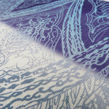 Load image into Gallery viewer, Half -width band Wakka Flower flower arabesque paisley pattern pure silk white x gray x purple reversible Japanese half width length 425cm