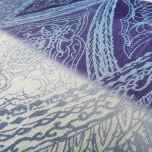 Half -width band Wakka Flower flower arabesque paisley pattern pure silk white x gray x purple reversible Japanese half width length 425cm