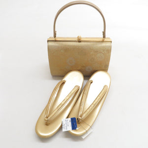 Sandals / bag set bag set Saga Nishiki Formal Golden Kiku sentence Gold 24.0cm Enamel Made in Japan