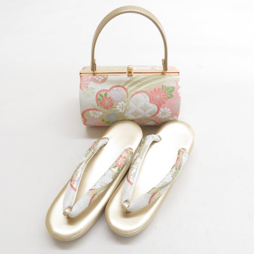 Sandals / bag sets for kimono Formal Otako white cherry blossom pattern 25.0cm enamel LL size