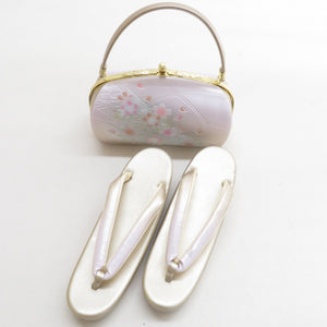 Sandals and bag set embossed fabric gold pink cherry blossom pattern 25.0cm LL size formal unused item