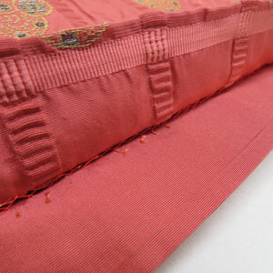 Back band swelling red pink lattice six -handed pattern pure silk casual kimono tailoring length 424cm