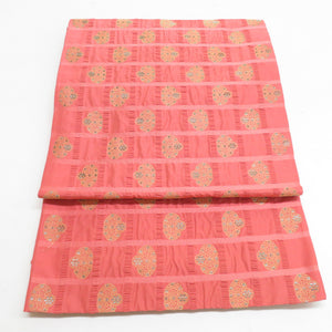 Back band swelling red pink lattice six -handed pattern pure silk casual kimono tailoring length 424cm