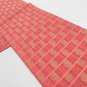 Back band swelling red pink lattice six -handed pattern pure silk casual kimono tailoring length 424cm