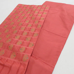 Back band swelling red pink lattice six -handed pattern pure silk casual kimono tailoring length 424cm