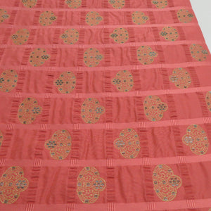 Back band swelling red pink lattice six -handed pattern pure silk casual kimono tailoring length 424cm