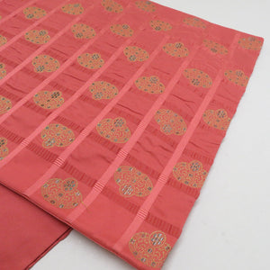 Back band swelling red pink lattice six -handed pattern pure silk casual kimono tailoring length 424cm