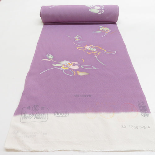 Requarter Komonkara Tsubaki Purpose Purple foil Pure Silk Beach Bam Chirimen Takasago Cream Cool Kimono Kimono Wagon Unsupported length 1300cm