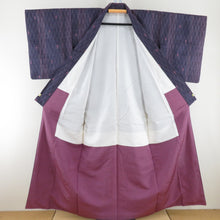 Load image into Gallery viewer, Tsumugi kimono stripes purple lined lined wide collar silk silk casual kimono tailor