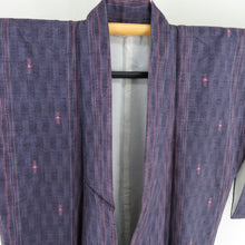 Load image into Gallery viewer, Tsumugi kimono stripes purple lined lined wide collar silk silk casual kimono tailor