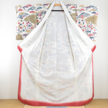 Load image into Gallery viewer, Komon -attached pattern crane on a crane crane Shochiku Umebun Pulmonary collar white white silk made up casual kimono 163cm