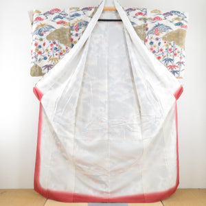 Komon -attached pattern crane on a crane crane Shochiku Umebun Pulmonary collar white white silk made up casual kimono 163cm