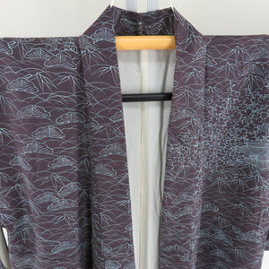 Attached Shochiku Umebun Purpose Lined Wide Collar Purple Pure Silk Silk Casual Kimono 154cm