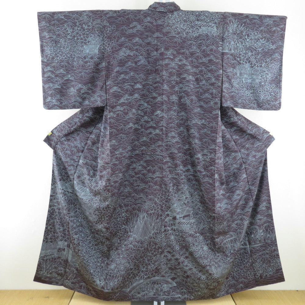 Attached Shochiku Umebun Purpose Lined Wide Collar Purple Pure Silk Silk Casual Kimono 154cm