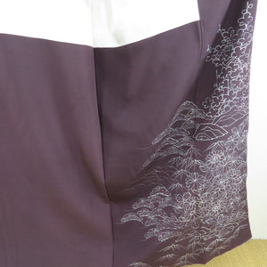 Attached Shochiku Umebun Purpose Lined Wide Collar Purple Pure Silk Silk Casual Kimono 154cm