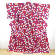 Load image into Gallery viewer, Komon polyester plum pattern purple x red white lined wide collar casual kimono tailoring