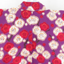 Load image into Gallery viewer, Komon polyester plum pattern purple x red white lined wide collar casual kimono tailoring