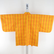 Load image into Gallery viewer, Tsumugi Kimono Ensemble Haori Lattice Popular Lined Bee Collar Yellow Pure Silk Casual Tailor