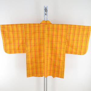 Tsumugi Kimono Ensemble Haori Lattice Popular Lined Bee Collar Yellow Pure Silk Casual Tailor