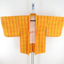 Load image into Gallery viewer, Tsumugi Kimono Ensemble Haori Lattice Popular Lined Bee Collar Yellow Pure Silk Casual Tailor