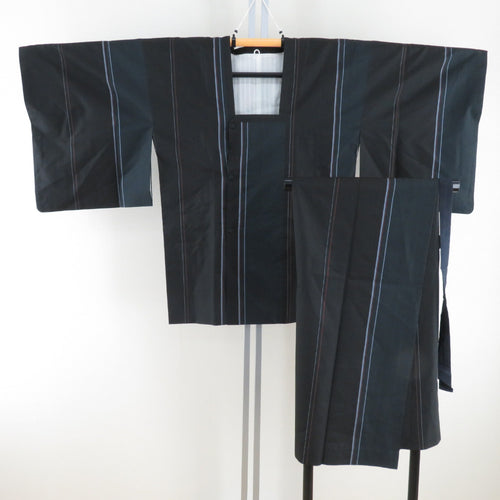 Kimono coat two part -part rain coat pure silk striped textbook black -tailored