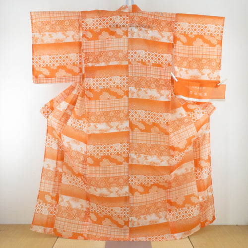 Zen Sen Summer Kimono Silk Bouin Single Ride Ride Striped Big Back Collar Orange Color Summer Tailor