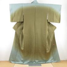 Load image into Gallery viewer, Visiting Kubota Ichitake Kobo Shade Dyeing Lined Kimono Wide Collar Green / Light Blue Pure Silk One Crest Crested Writer Scratch Tailor