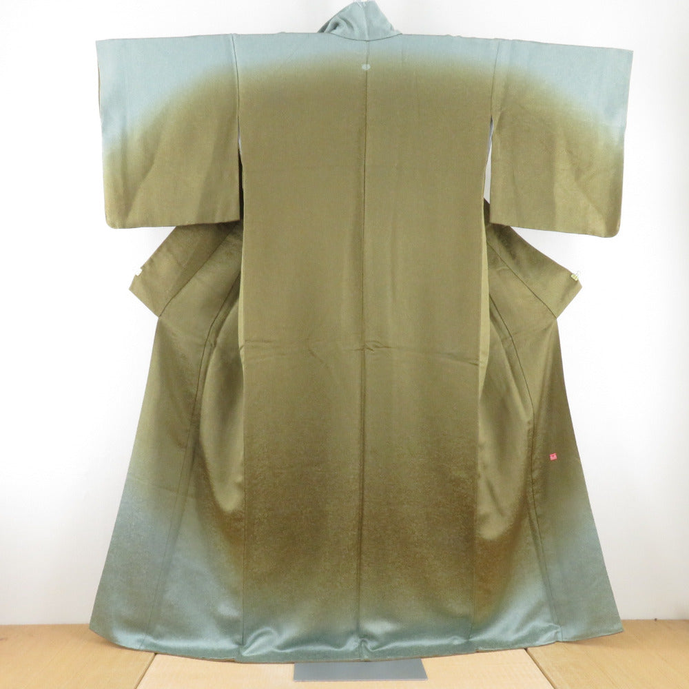 Visiting Kubota Ichitake Kobo Shade Dyeing Lined Kimono Wide Collar Green / Light Blue Pure Silk One Crest Crested Writer Scratch Tailor