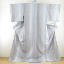 Load image into Gallery viewer, Tsumugi Kimono Yuki Tsumugi Stock Paper on Okushun Okushu flat weaving lined lined lined lined, striped, lattice blur pure silk pure silk pure gray gray Casual Casual height 167cm unused item