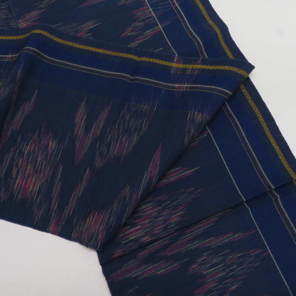 反物 本場奄美大島紬 名古屋帯用 正絹 全通柄 絣文様 証紙付 中村忠夫