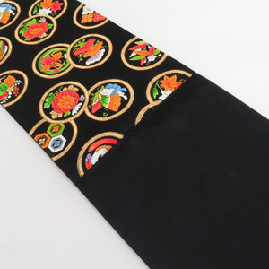 Bag track for kimono for kimonos for kimono, flower butterfly and bird sentence black karoori six -handed pattern pure silk thread adult ceremony up 436cm