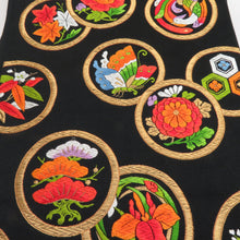 Load image into Gallery viewer, Bag track for kimono for kimonos for kimono, flower butterfly and bird sentence black karoori six -handed pattern pure silk thread adult ceremony up 436cm