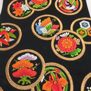 Bag track for kimono for kimonos for kimono, flower butterfly and bird sentence black karoori six -handed pattern pure silk thread adult ceremony up 436cm