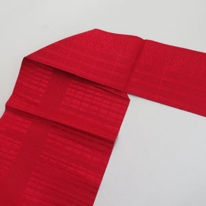 Hakata Ori Nagoya Obi Silk Pure Silk Contains Tsukuzen Lattice All Patterns All Patterns Red Colored Kimono Back Matsubiya Tailoring Length 354cm