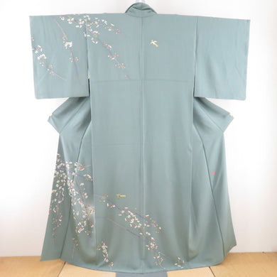 Hon Kaga Yuzen Visit Maekawa Tetsu -Kawamashi In the flower sentence, a gray -green writer substance in the lined lined lined lined lined widespread crest formal authentic home Kaga dye 156cm