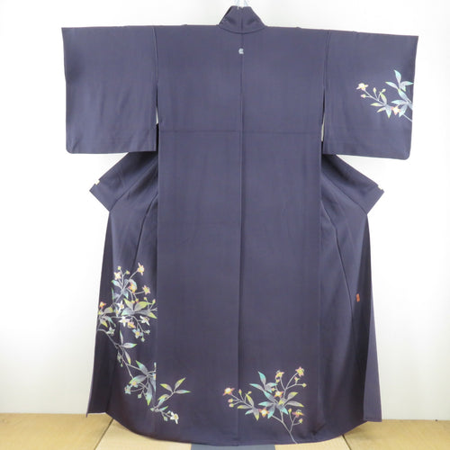 Hon Kaga Yuzen Visit Initsu Akihito Hana Funa Purple Writers Slin Pure Silk Pure Brooling Wide Collar One Crest Left 3rd floor Matsuwan Formal Formal Yozen Dye 156cm