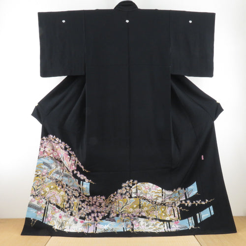 Hon Kaga Yuzen Black Tomode Sode Miyano Yuzo Ume Ume to Edo Town Scenery Pure Silk Lined Lined Collar Hatsuri Sarning Works Formal Tailoring Kaga Yozen Dyeing Kimono Formal Tailor