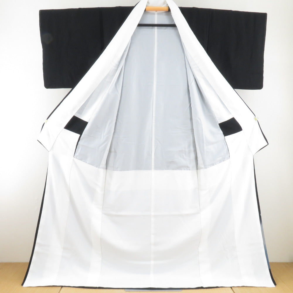 黒留袖 相河達博 海辺に松文様 正絹 袷 広衿 比翼付 落款入 作家