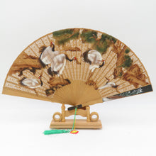 Load image into Gallery viewer, Ogi Sandwood fan Nodan Pine Tsuruanmaker carving axis length 27cm with pedestal with a crab