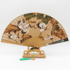 Ogi Sandwood fan Nodan Pine Tsuruanmaker carving axis length 27cm with pedestal with a crab